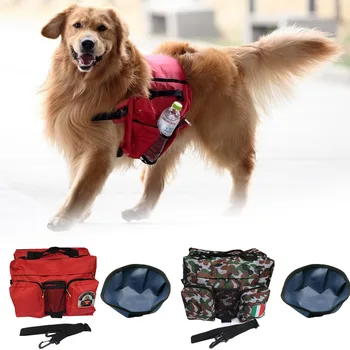 

Behogar Adjustable Oxford Pet Dog Travel Saddlebag Training Camping Hiking Pack Bags Backpack Harness with Folding Bowl