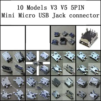 

10 Models Micro USB Mini USB Jack connector , Micro USB Jack,Mini USB Micro USB Type B 5-Pin Female Socket Right Angle DIP Jack