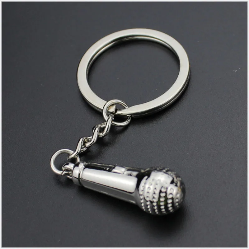 

Fast delivery 100pc microphone keychain car keyring charm metal musical instruments keyfobs alloy key holder cute mini mic R15