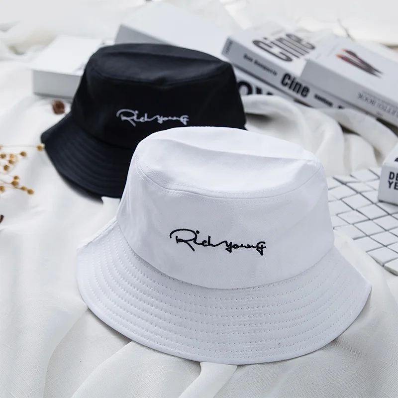 

Brand Embroidery Letter Bucket Hat Men Fashion Bob Cap Hip Hop Caps Gorros Men Cotton Bucket Cap Beach Sun Fishing Hat