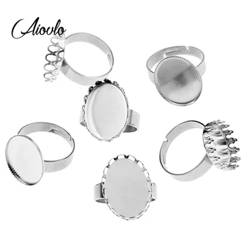 

10pcs/lot stainless steel Adjustable Blank Ring Base Fit Dia 13*18mm Glass Cabochons Cameo Settings Tray Diy Jewelry Making Ring