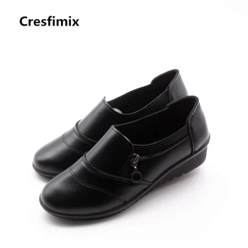 

Cresfimix sapatos femininas women casual soft pu leather flat shoes with side zipper lady cute spring & summer slip on shoes