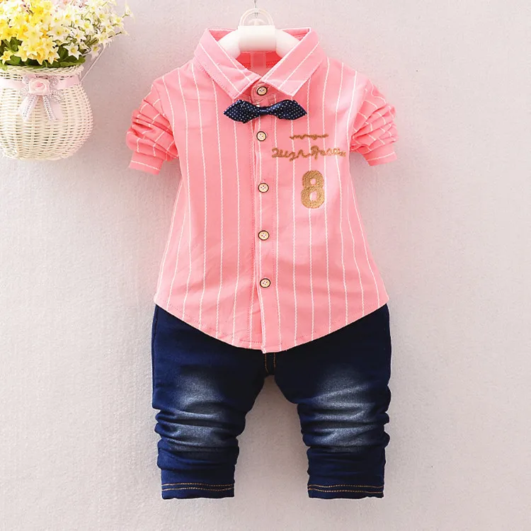 

Baby Boy Clothing Set Autumn Cotton Bow Tie Striped Full Sleeve Shirt and Jeans Boy Set Children's Clothing