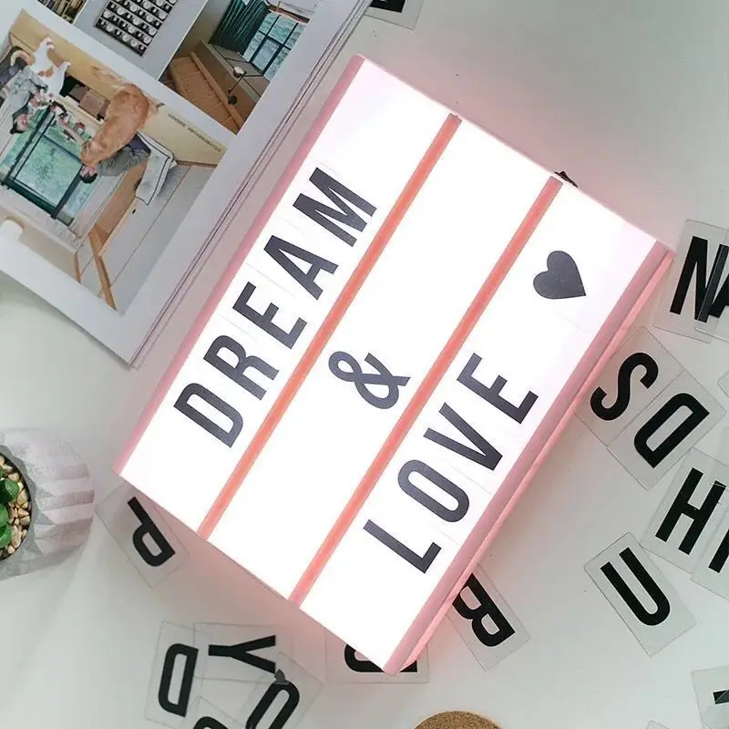 LED-Light-Box-Letters-DIY-Lightbox-Black-Letters-Cards-Combination-Night-Light-A4-Size-White-Pink