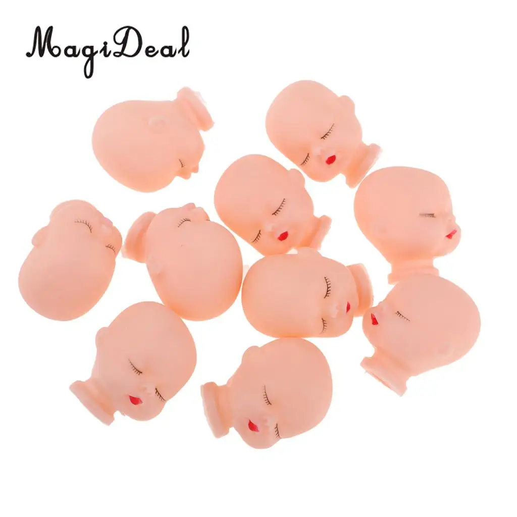 10 Pieces Red Lips Sleeping Baby Doll Heads Sculpt For Mini Keychain Baby Toy DIY Custom Body Parts