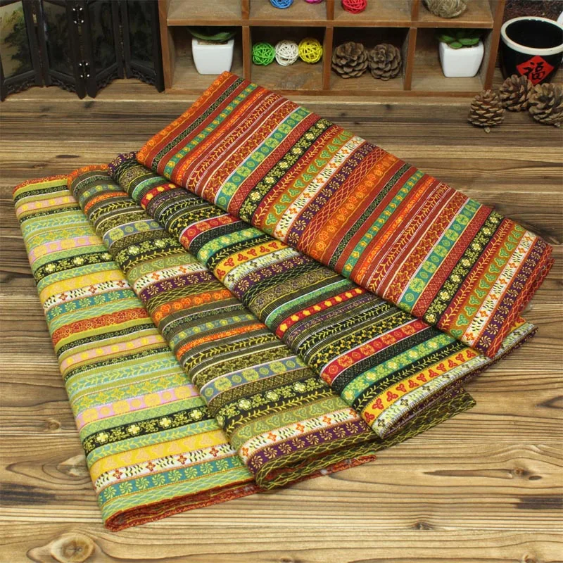 

ethnic chinese stripe floral cotton and linen cloth fabrics for DIY cushions tablecloth curtain handwork home decoration tissue