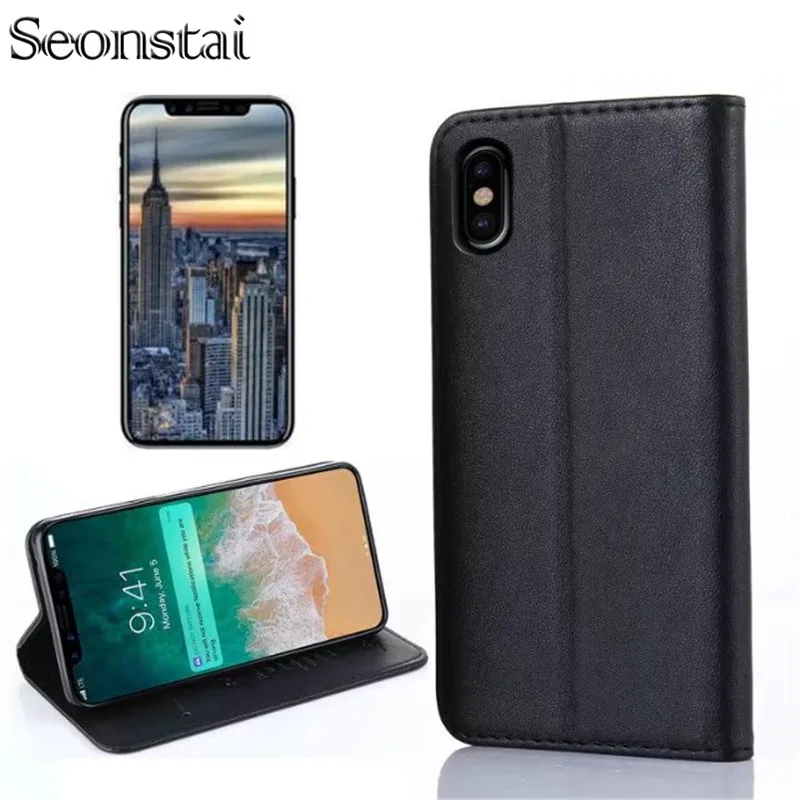 

Seonstai for iPhone 8 Wallet Leather Case for iPhone 7 8 Plus Cases for iPhone6 6s Genuine Magnetic Flip Folio Cover For iPhoneX