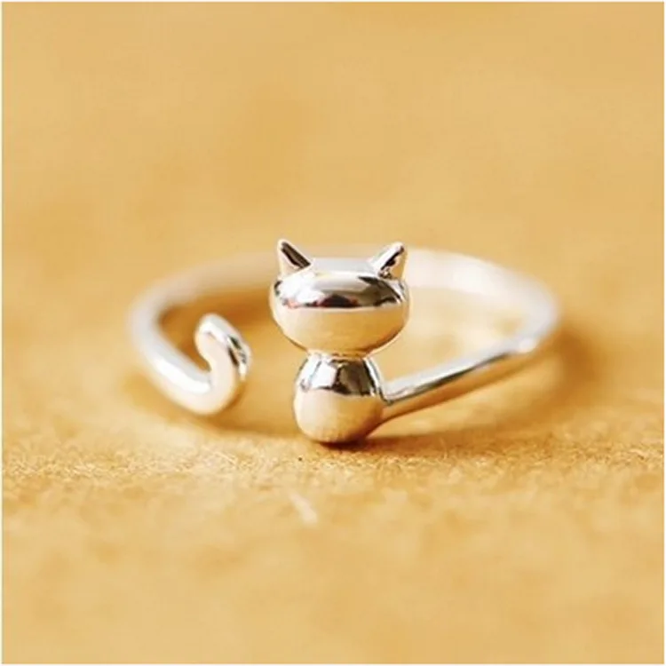 Женское кольцо с котом DoreenBeads модное медный серебристый цвет|kitten ring|open ringfashion rings |