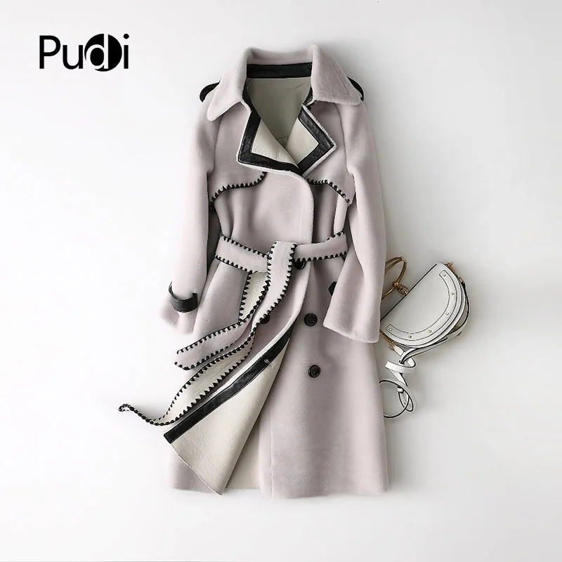 Pudi Véritable A17780 Turn Pardessus Lady Manteau Chaud Ceinture Hiver Veste Fourrure Collar Laine Femmes down Long De wZuXOiTPk