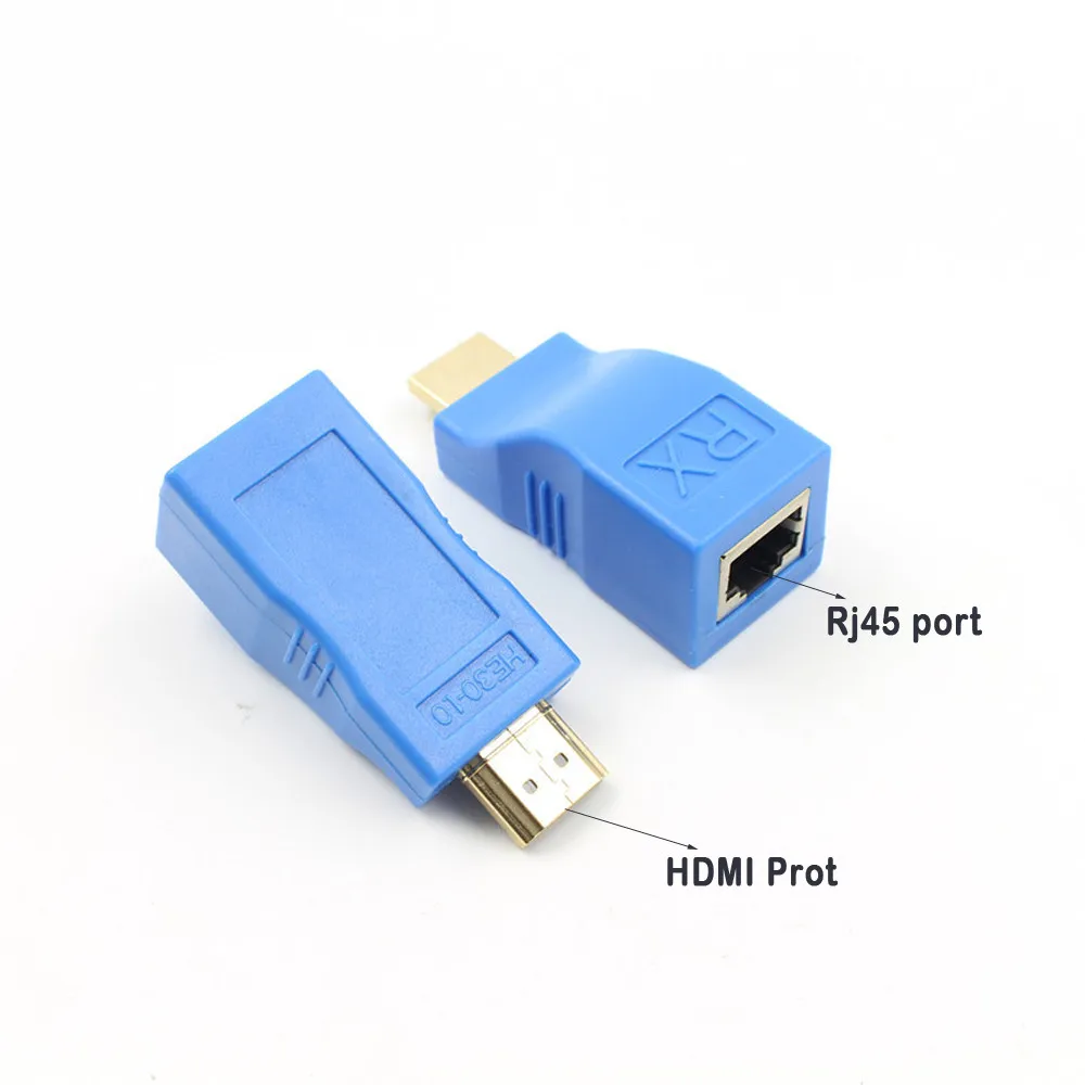 2 шт 1080P HDMI удлинитель для RJ45 по Cat 5e/6 сетевой LAN Ethernet адаптер синий цифровой аналоговый видео аудио для ПК ноутбука планшета