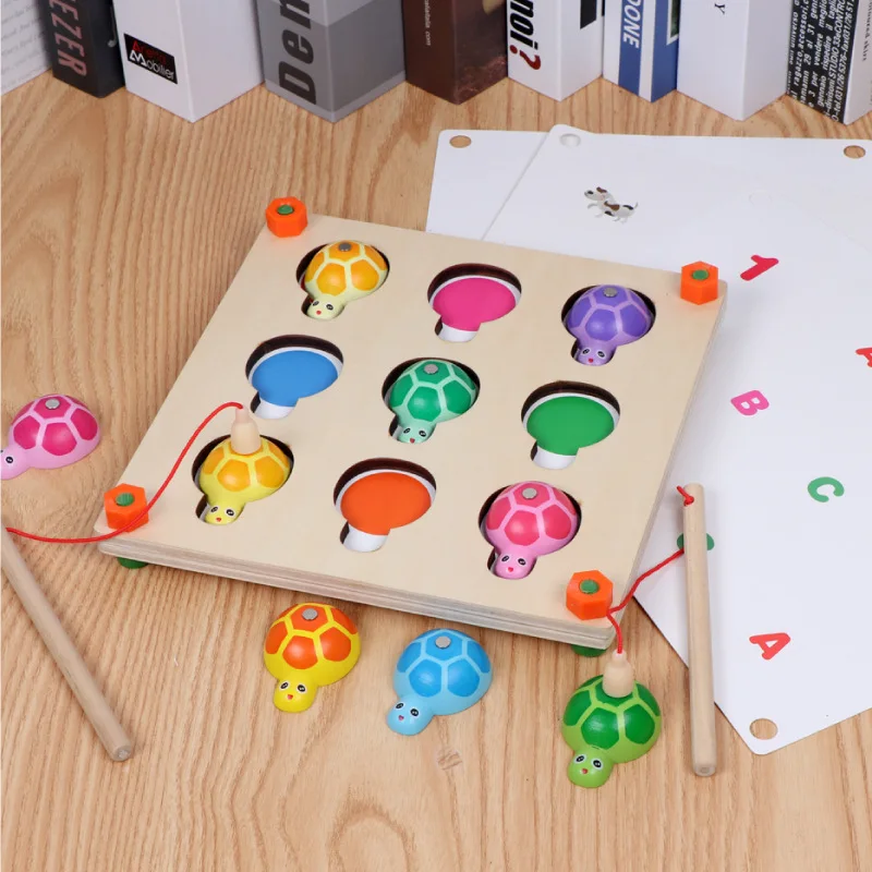 

Baby Wood Fishing Colorful Turtles Memory Chess with Cartoon Reference Map Cards Memory Toys for Children Boys Girls Unisex Gift
