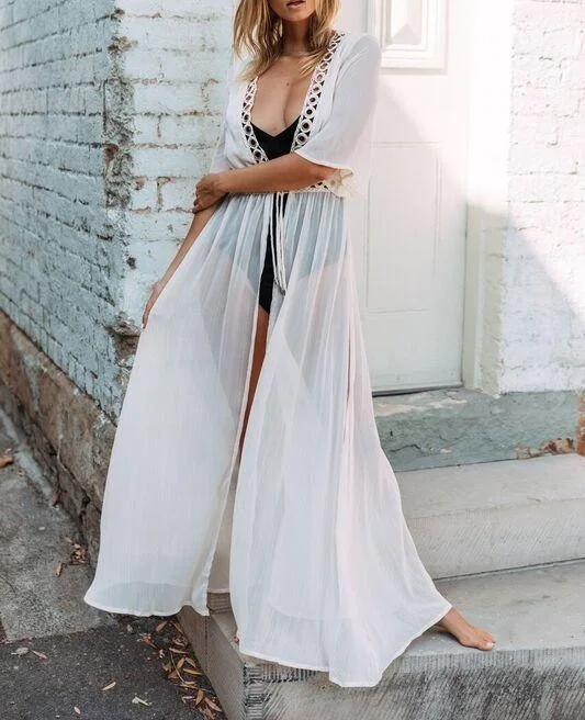 

2018 Chiffon Bathing Suits cover up Beach Cardigan Paroe Robe de Plage Beachwear kaftans Long Beach Dress Tunic Womens Swimwear