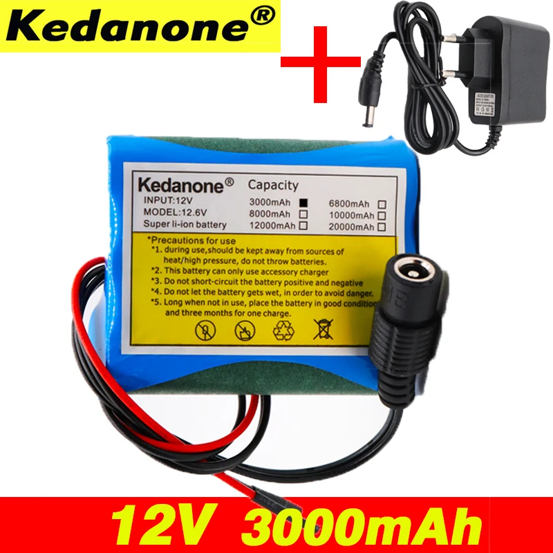 

New 12 V 3000 mAh 18650 Li-ion Rechargeable battery Pack for CCTV Camera etc. 3A Batteries+ 12.6V Charger+Free shopping
