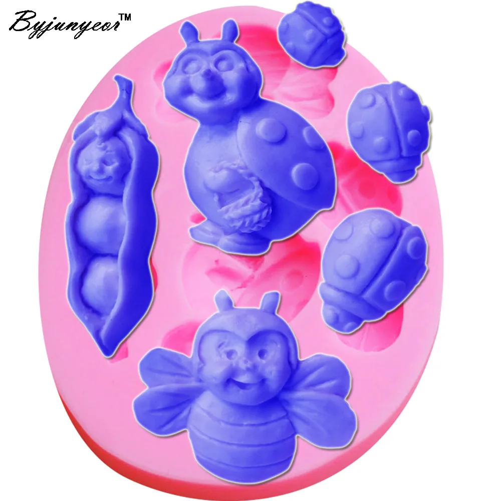 

Byjunyeor M417 Bee and Ladybug Shape 3D Silicone Mold Cookware Cake Decorating Tools 10.1*7.5*1.3cm