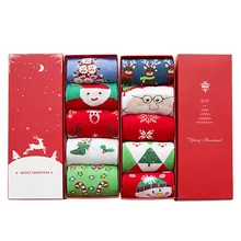 Новые высококачественные женские рождественские носки с мультяшками модные хлопковые зимние носки 2 стиля 5 пар/упак. с подарочной коробкой