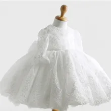 Зимнее белое кружевное платье на крестины для новорожденных девочек; платье на день рождения для девочек 1 года; одежда на День Благодарения