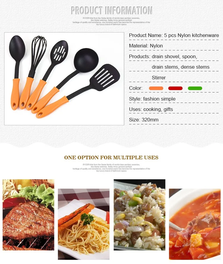 5 шт./компл. Пособия по кулинарии набор инструментов Еда-Класс нейлона с антипригарным покрытием Кухня посуда набор противостоящий теплу Пособия по кулинарии набор посуды и столовых приборов