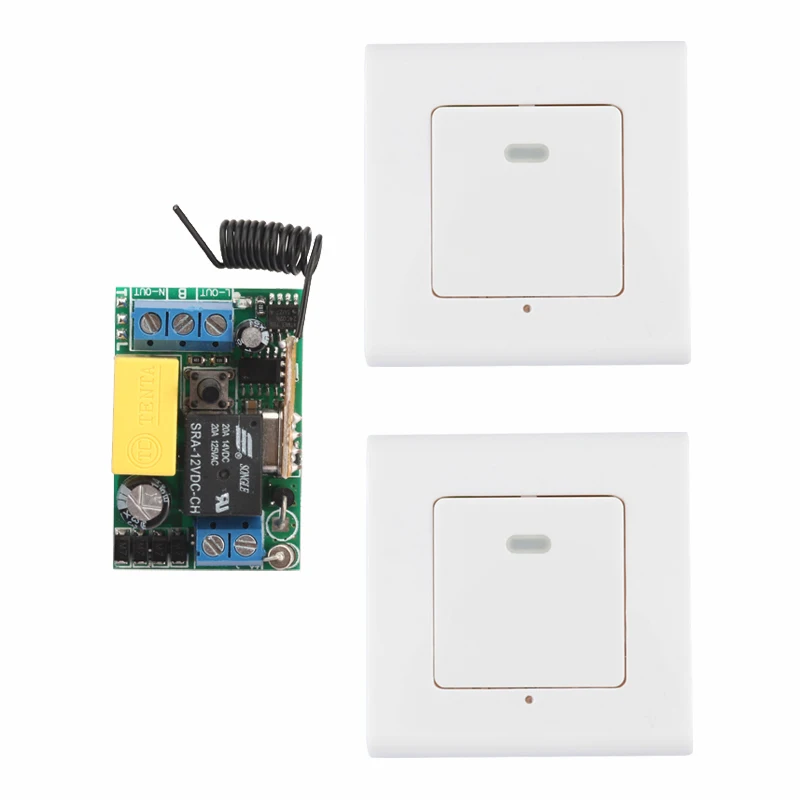 

Wireless Panel Wall Transmitter Remote AC 220V 1CH 10A Relay Mini Receiver Learning Code TX Input Output Smart Home