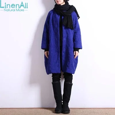 Cheap Linen clothing women's cotton-wadded long vintage new big yards cotton jacket art jacquard jacket and long  parkas down 