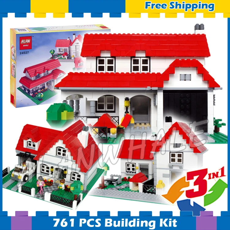 

761pcs 3in1 Creator House Garage Driveway Fence Gardens 24027 DIY Model Building Blocks Assemble kid Bricks Compatible with Lego