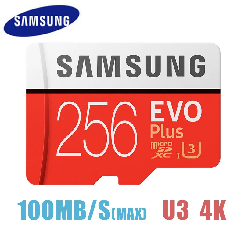 SAMSUNG карта памяти Micro SD карты памяти EVO Plus 256 ГБ 95 МБ/с. Class10 U3 UHS-I Разъем для карты TF 4 к HD с адаптером для смартфонов и планшетов