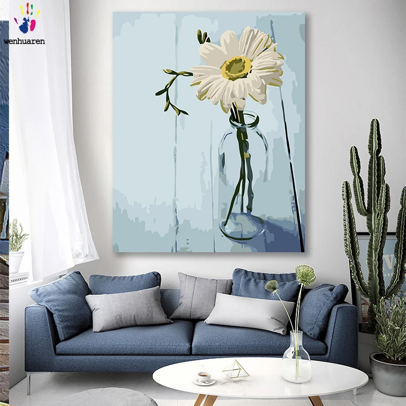 

DIY colorings pictures by numbers with colors Glass daisy flower arrangement picture drawing painting by numbers framed Home