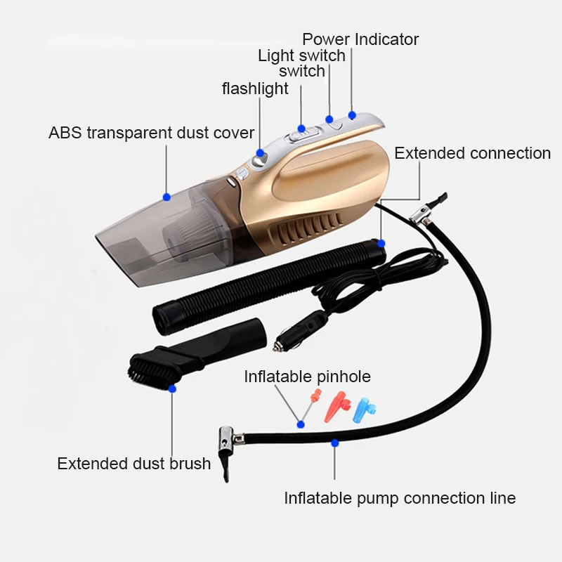 

New 4 in 1 Multi-function Vacuum Cleaner High Power Tire Pressure Gauge For Home Car CSL2018
