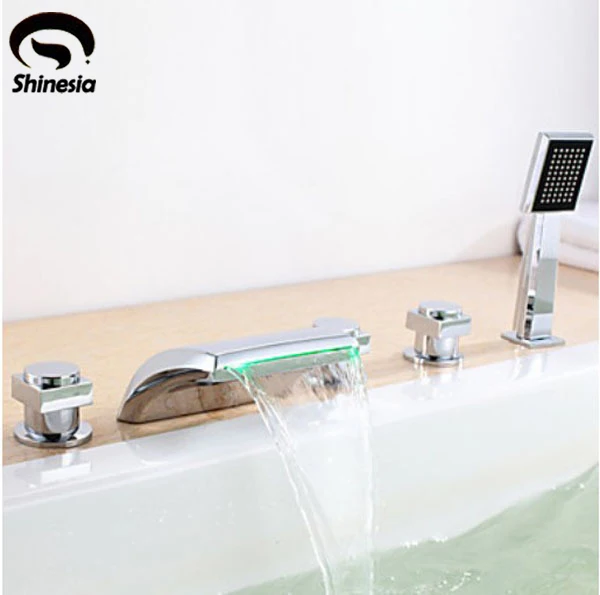 

Chrome Color Changing LED Hydropower Waterfall Tub Faucet with Hand Shower 5pcs
