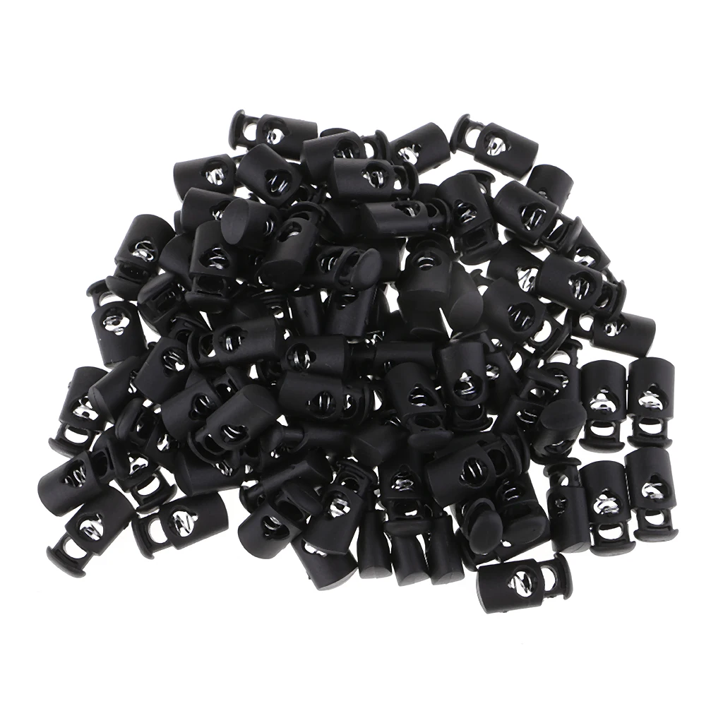 100 Pieces Black Toggle Spring Clasp Stop Single Hole String Cord Locks