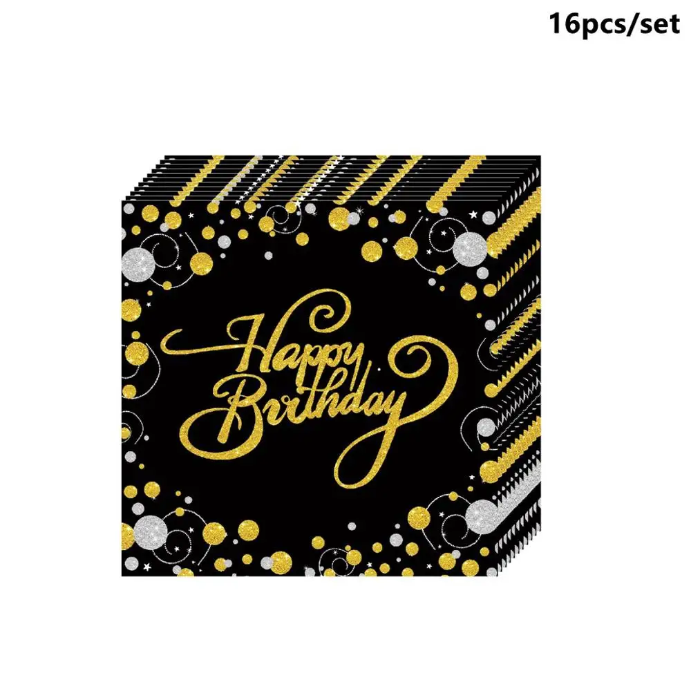 Taoup черная Золотая 21-я одноразовая посуда, тарелки для полотенец, чашки для стола, одноразовая посуда для вечеринок 21, принадлежности для дня рождения - Цвет: Gold Napkins