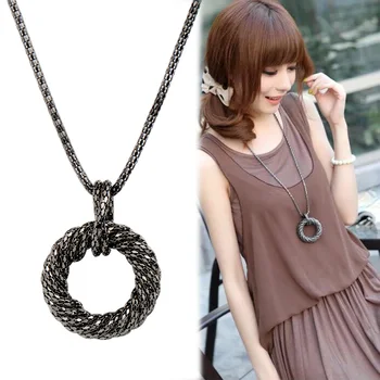 

Fashion Long Necklace for Women Big Circle Gold/Silver Color Chain Maxi Necklaces & Pendants Statement Joyeria Accessories