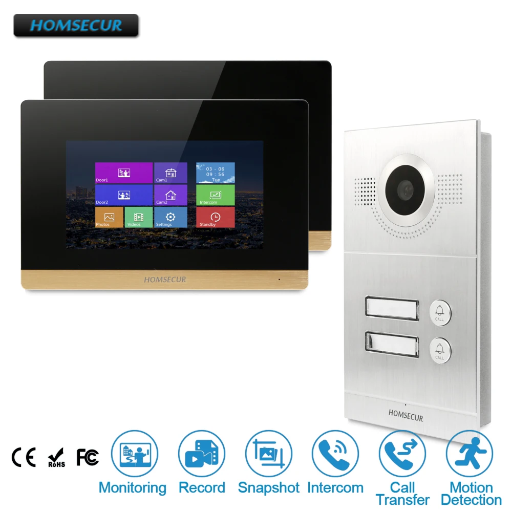 HOMSECUR 7inch Video&Audio Smart Doorbell CCTV Camera Supported for 2 Families BC121-2S + BM716-G