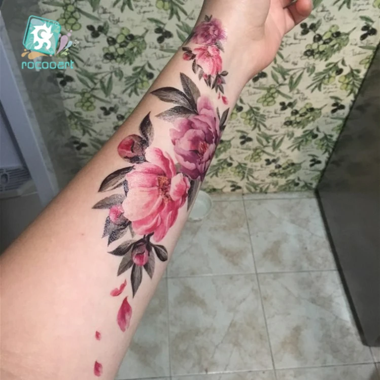 

1 Sheet Rocooart Beauty Flower Fake Taty Temporary Tattoo Sticker for Female on Arm Back Waterproof Taty Sticker