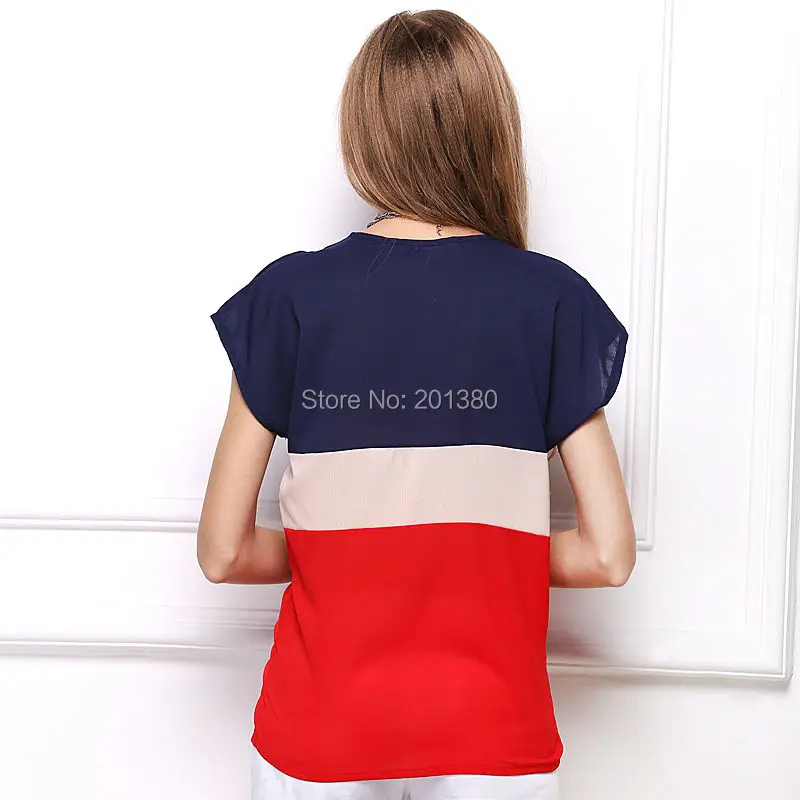summer style chiffon women Thin Top blouses Patchwork blouse Tops shirt plus size 2 colors 6