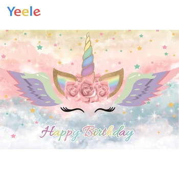 

Yeele Unicorn Wings Colors Clouds Stars Baby Birthday Photography Backgrounds Customized Photographic Backdrops for Photo Studio