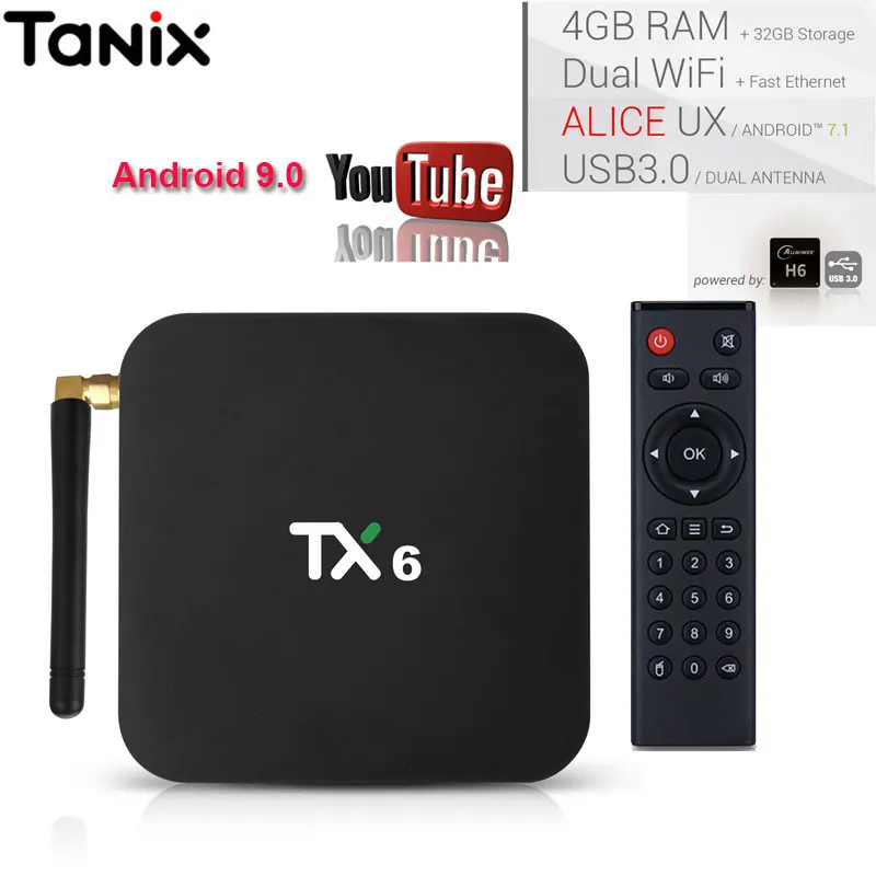 

smart tv box TX6 4GB 64GB Android 9.0 support HD iptv subscription 2.4/5G WIFI 4K H.265 bluetooth4.1 Google Play Media Player