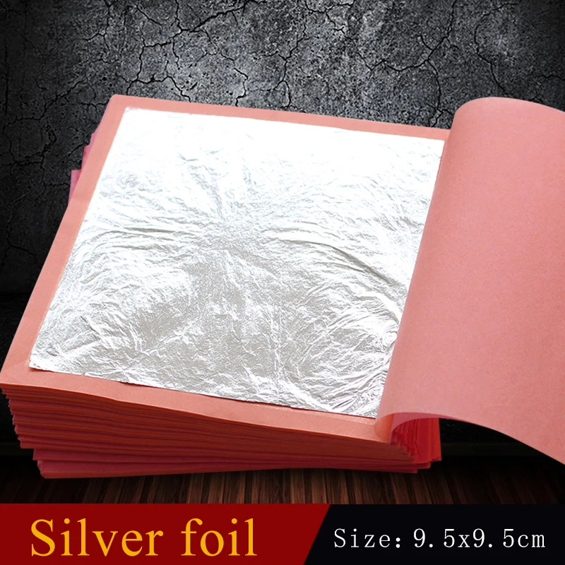 

25 sheets 9.5X9.5cm pure silver leaf sheets per booklet with high grade, suits facial mask and food decoration free shipping