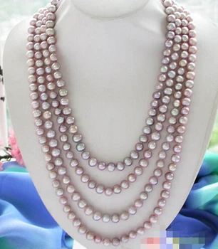 

LL<<< 1700 Long 100" 8-9mm lavender round freshwater cultured pearl necklace