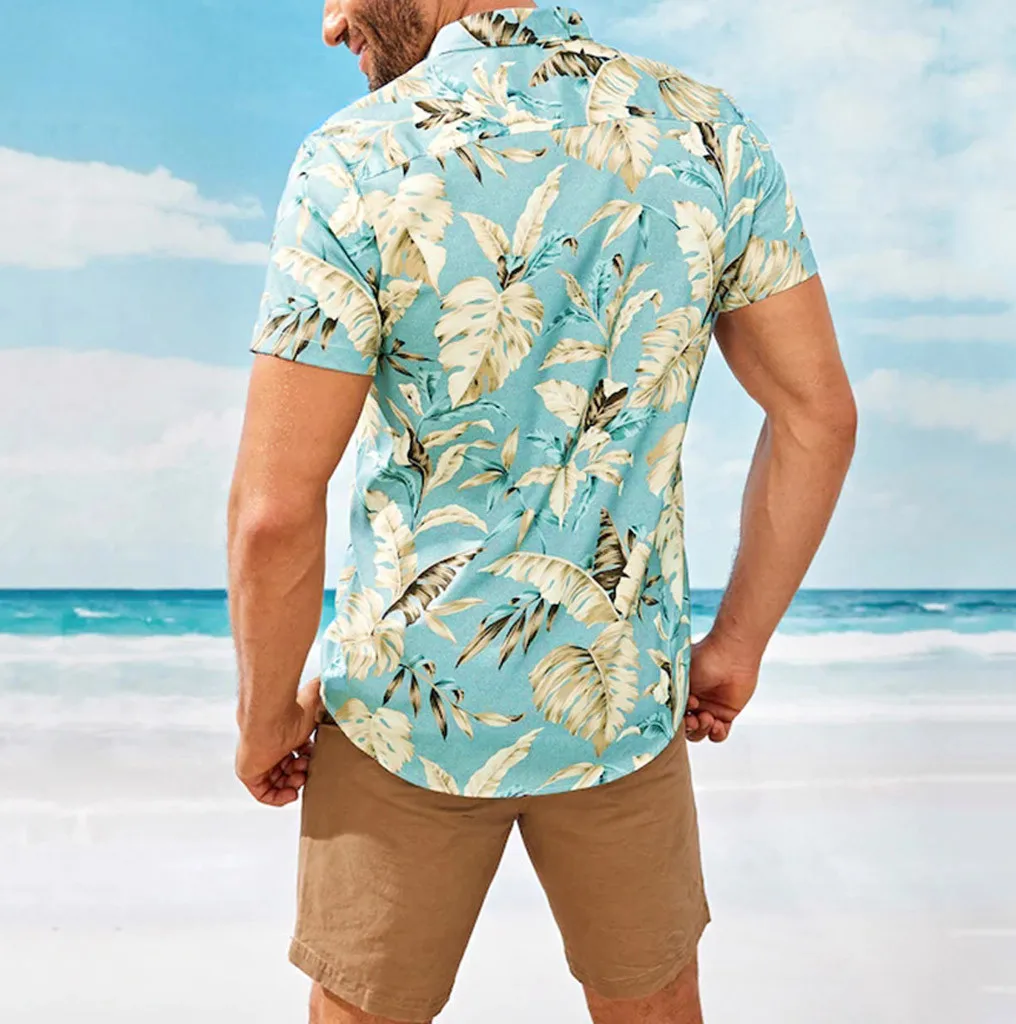 Мужская летняя модная повседневная крутая пляжная полосатая рубашка с коротким рукавом и стоячим воротником гавайская рубашка Топ мужские рубашки 50