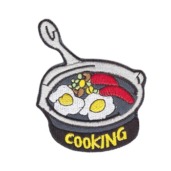 

poached egg and carrot "COOKING" w/FRYING PAN PATCH Iron On Embroidered Applique/Cooking, Baking, Food