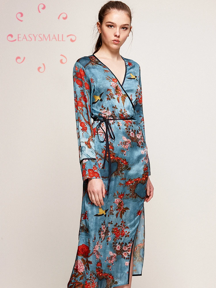 

EASYSMALL sexy Bathrobe Morning Gown Female Bride Summer Thin Silk Silk Pajamas Sexy Silk Satin Nightgown Spring and Autumn