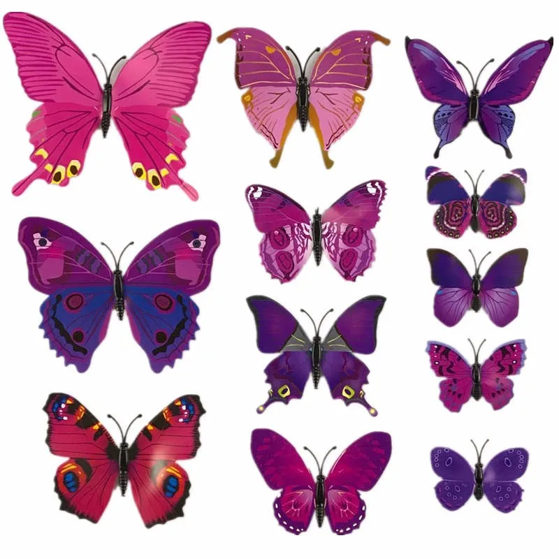 Лидер продаж, настенные наклейки 12 шт., двухслойные 3D бабочки, ПВХ, на стену, домашний декор, бабочки для украшения, наклейки на холодильник s