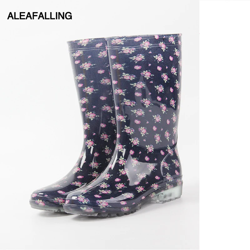 Aleafalling/женские резиновые сапоги из пвх; Водонепроницаемая Уличная обувь с цветочным принтом; женские резиновые сапоги высокого качества для девочек; Botas; W220