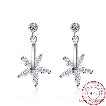 

Simple Exquisite 925 Sterling Silver Earrings Five-petal Flower Zirconia Rotating Earrings For Women oorbellen S-E775