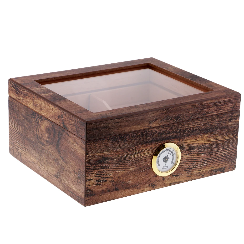 Large Capacity Cigar Box Solid Wood Cigar Humidor Case Cigar Storage Box with Hygrometer and Humidifier