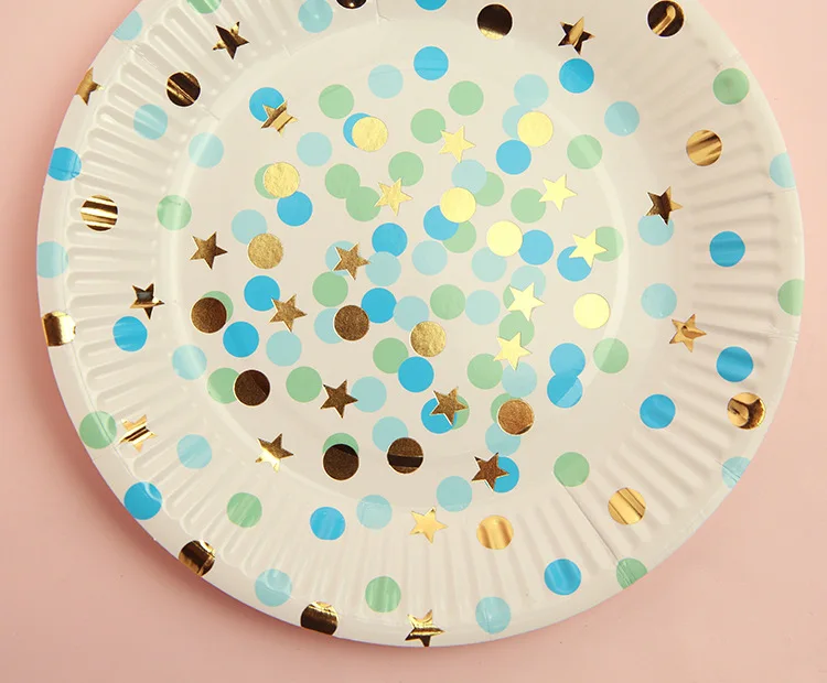 FANLUS Value Pack Cupcake Toppers Picks- Various Themes (7 inch Party paper plate with Gold Foil 10 PCS Stars& Sparkles Theme) (9)