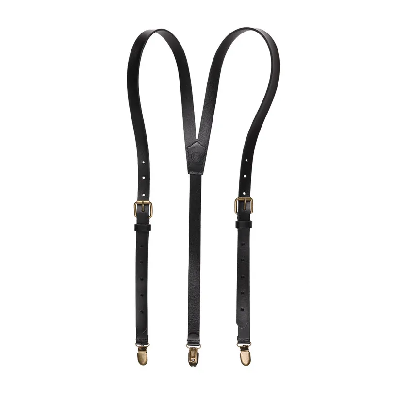New Genuine Leather Y shaped Suspenders with Metal Clips Men's