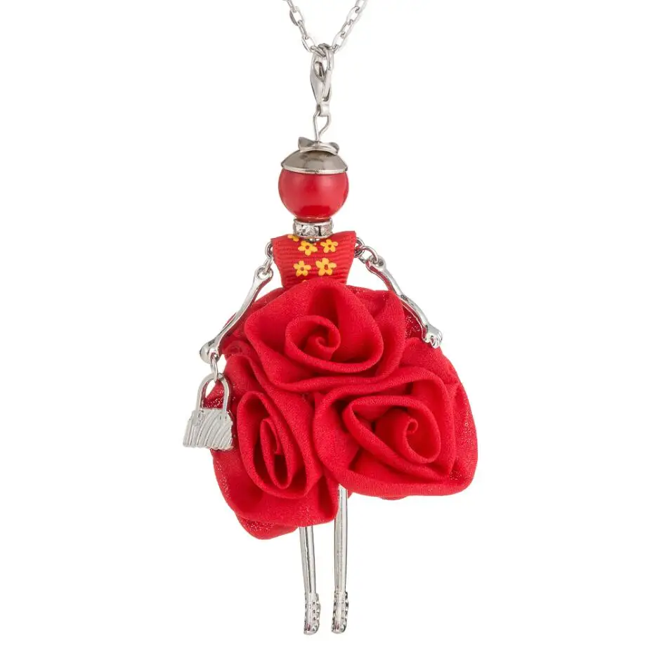 Красная роза, кукла-невеста, ожерелье, подвески на длинной цепи, Европа, для девушек, Массивный воротник, ткань, новинка, рождественское ювелирное изделие, женские аксессуары - Окраска металла: Red