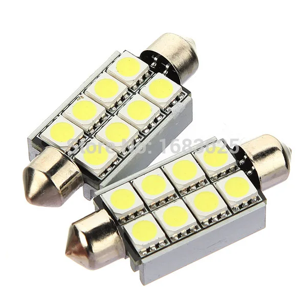 Лучшая цена 42 мм 8 SMD 5050 LED чистый белый купол Festoon CANBUS безошибочная внутренняя