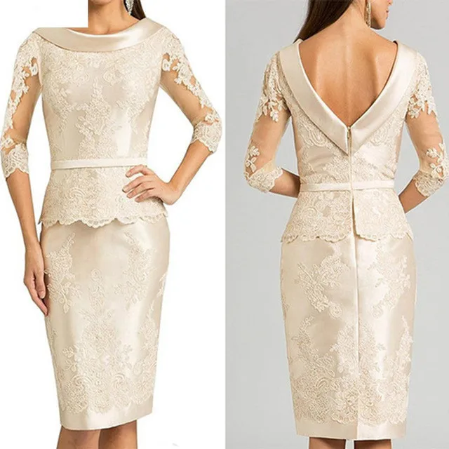 

Knee Length 2019 Mother Of The Bride Dresses Sheath 3/4 Sleeves Lace Short Wedding Party Dress Mother Dresses For Wedding